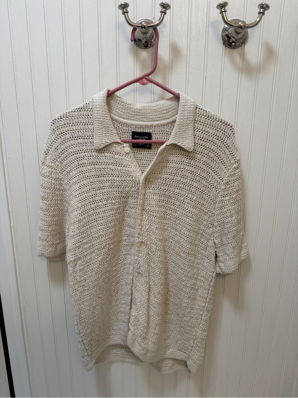 Abercrombie & Fitch Cream Open-Knit Polo Cardigan